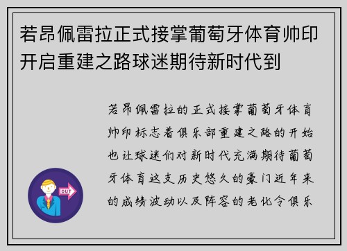 若昂佩雷拉正式接掌葡萄牙体育帅印开启重建之路球迷期待新时代到